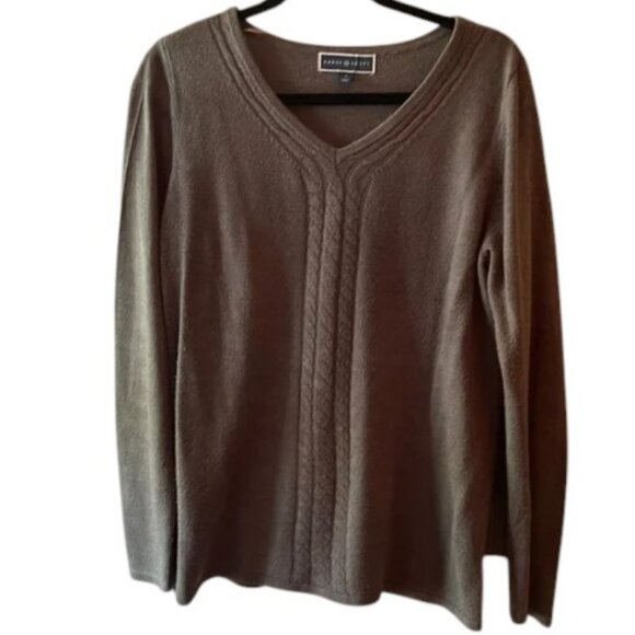 Karen Scott large acrylic V-neck sweater - Picture 2 of 4